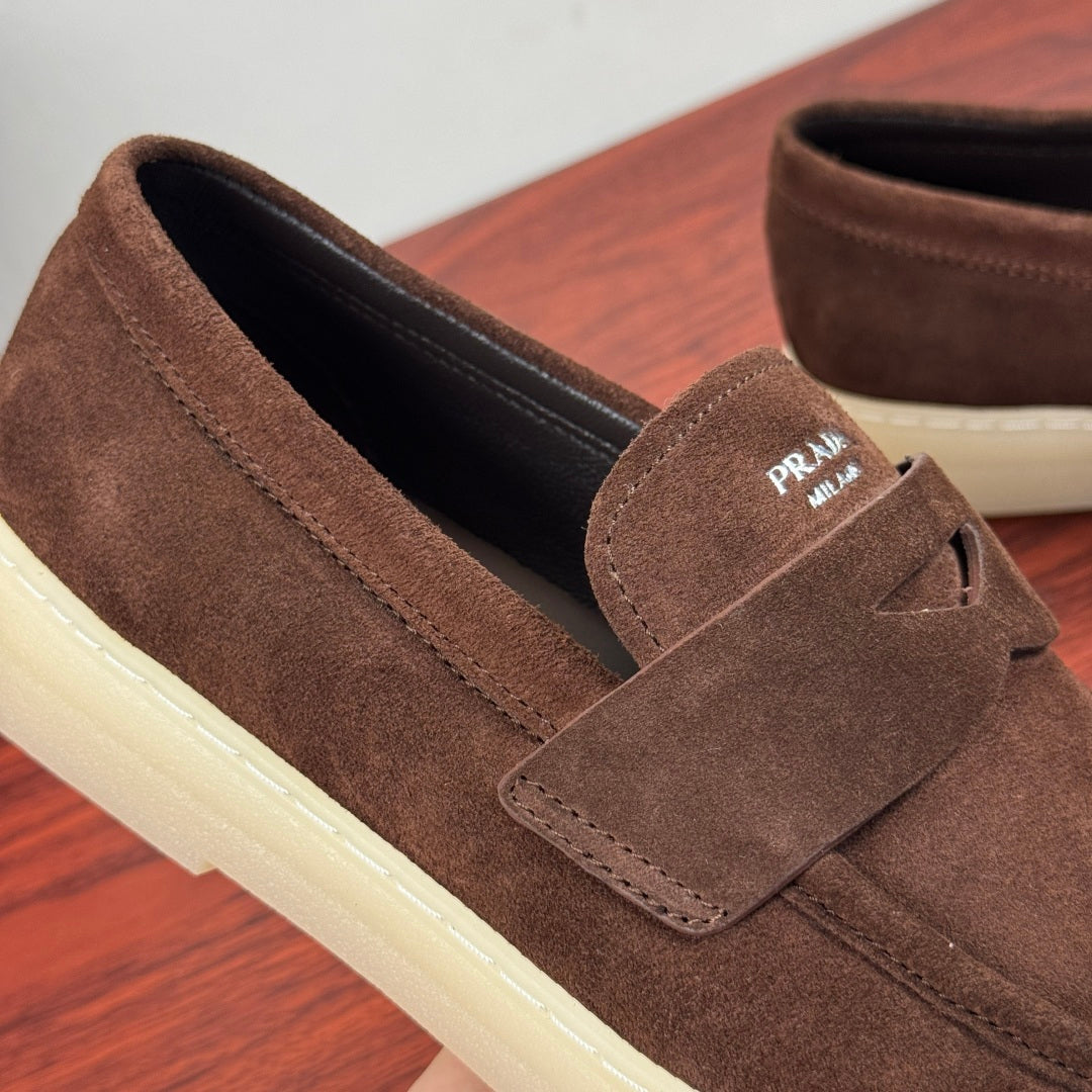 Prada Men's Suede Penny Loafers Coffee
