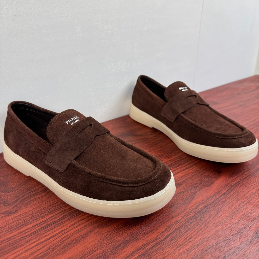 Prada Men's Suede Penny Loafers Coffee