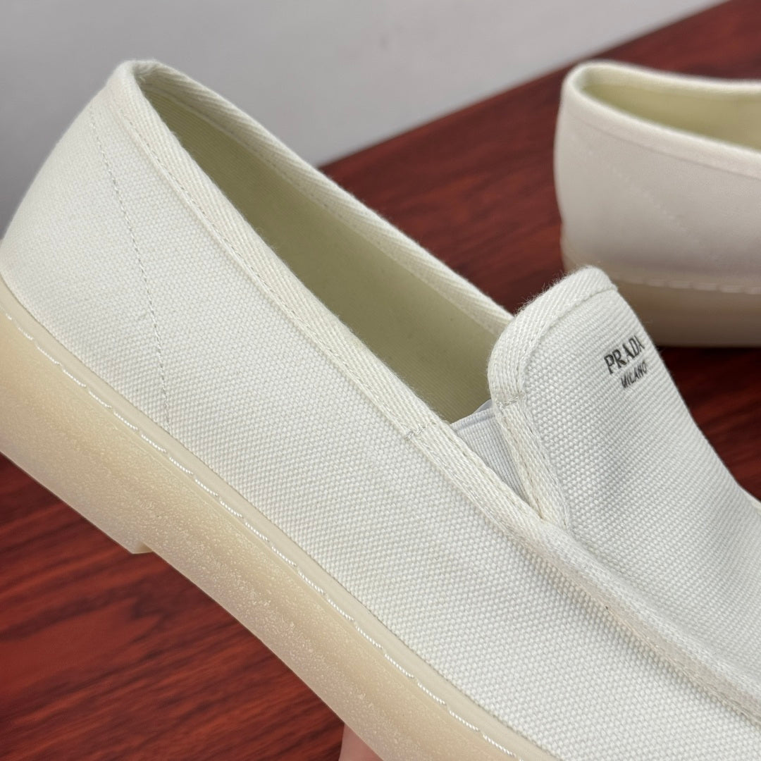 Prada Men's Canvas Slip-On Casual Shoes White