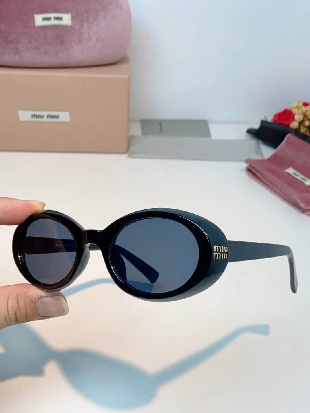 gray leather letter Glasses Frame for women - alternate angle view 7