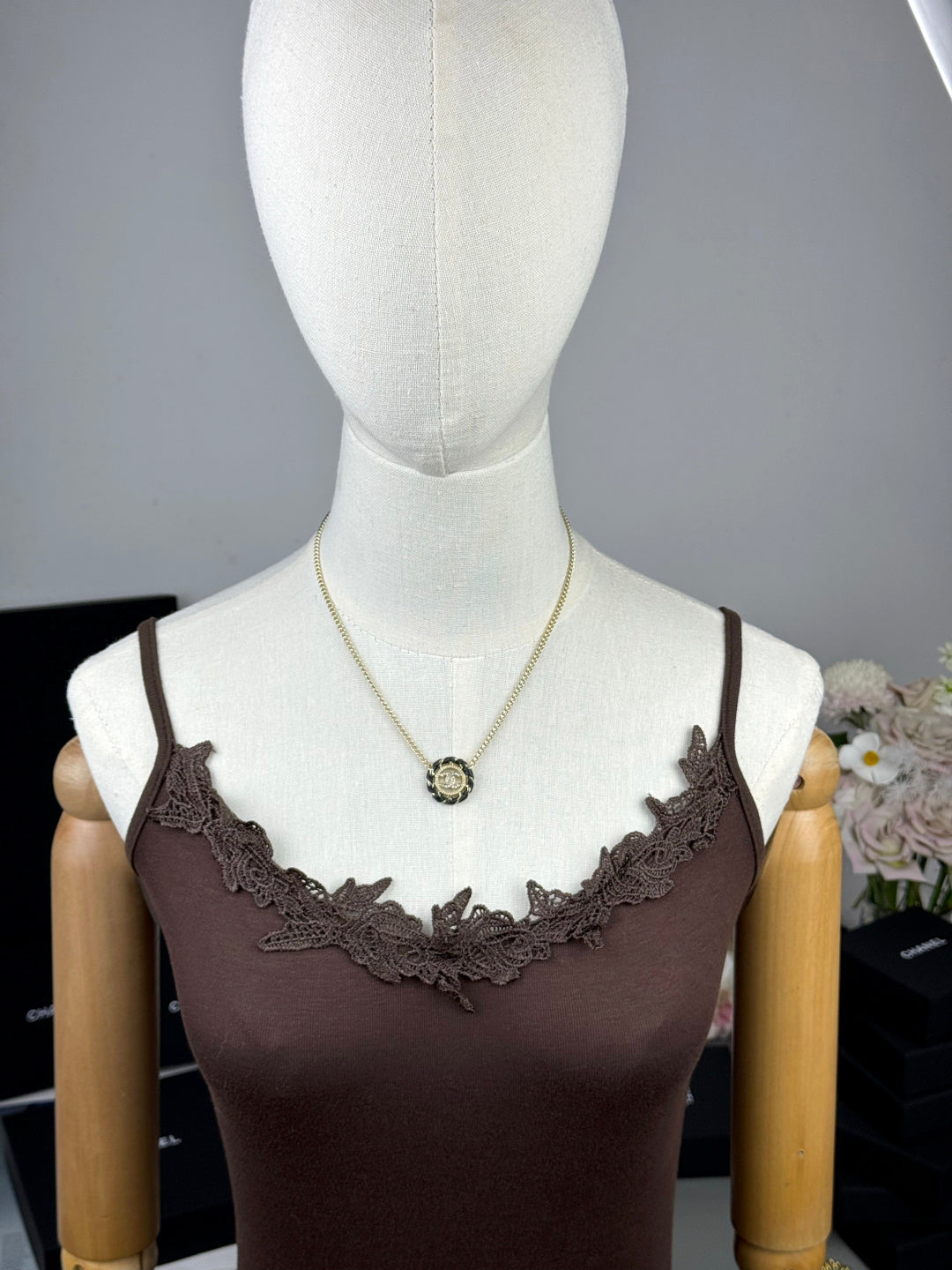 leather hollow Necklace for women - alternate angle view 3