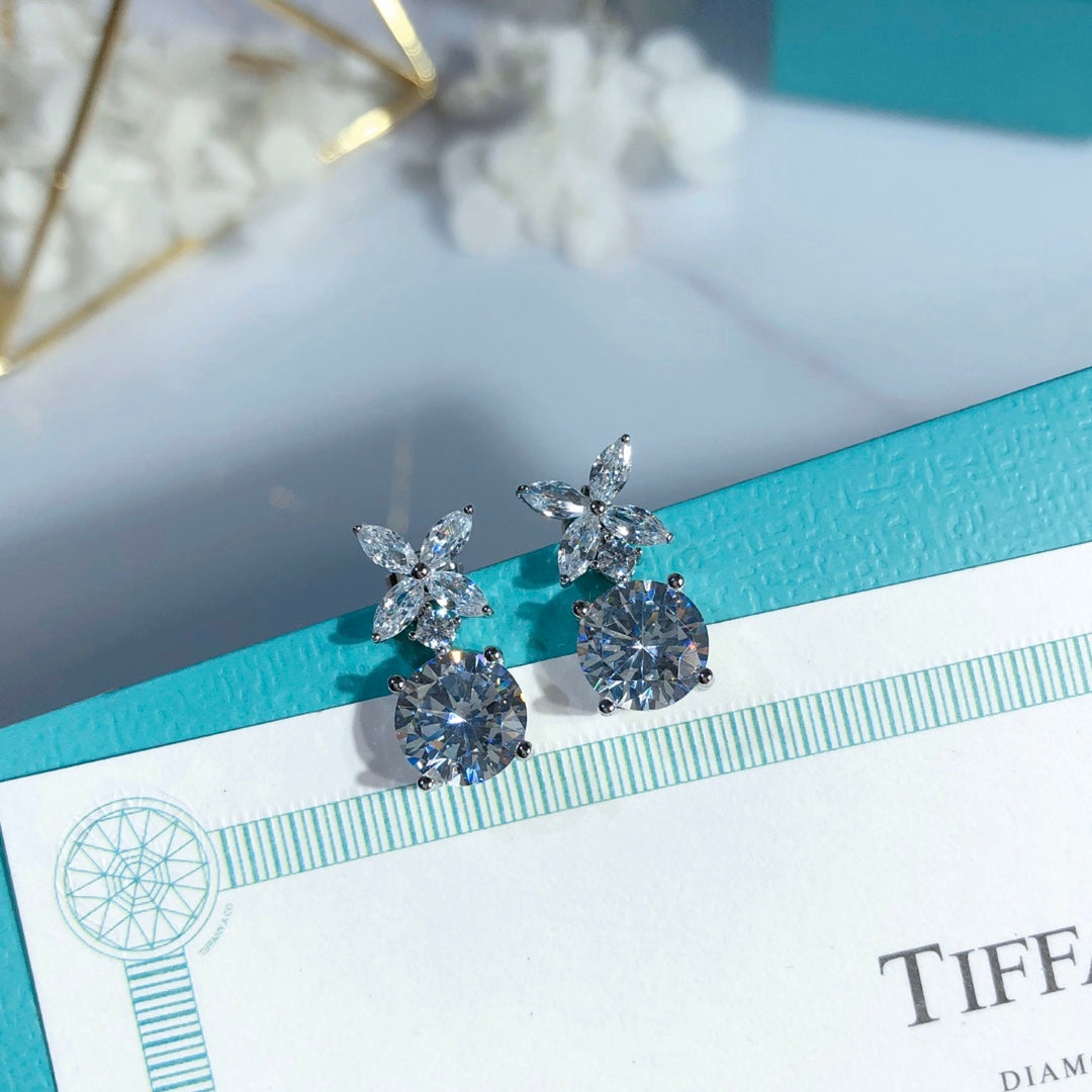 gold crystal inlaid Stud Earrings for women - alternate angle view 7