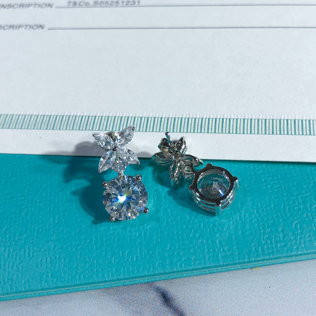 gold crystal inlaid Stud Earrings for women - alternate angle view 3
