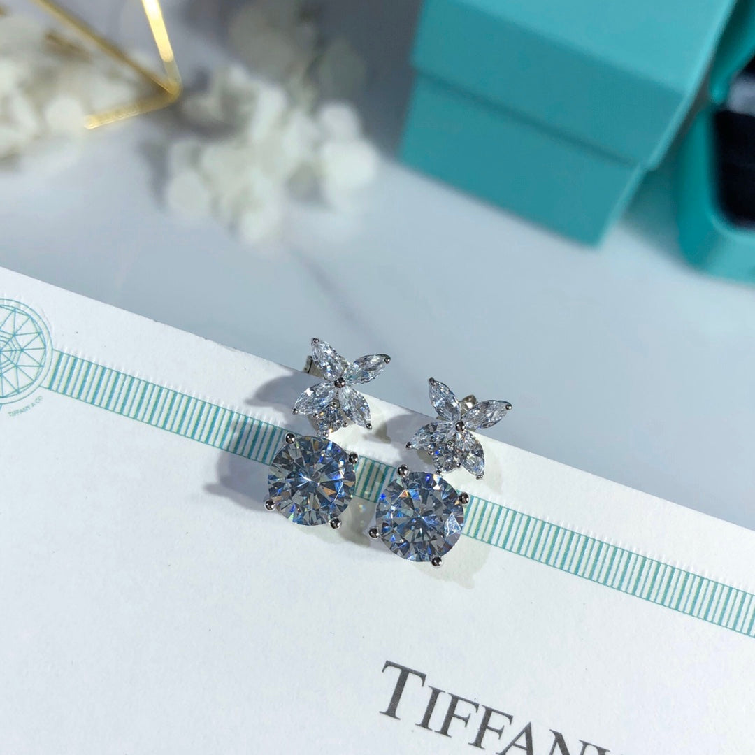gold crystal inlaid Stud Earrings for women - alternate angle view 4