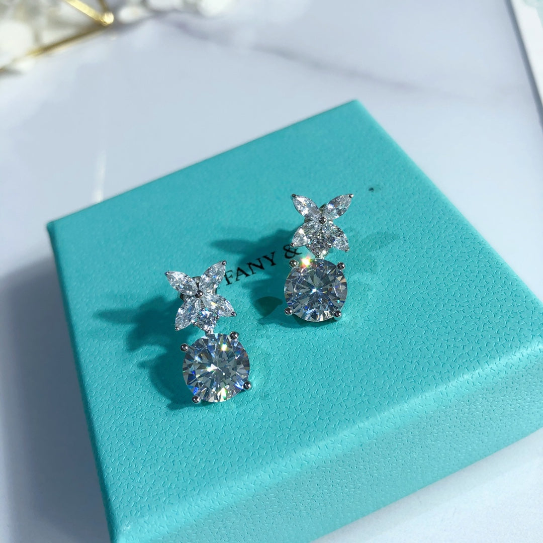 gold crystal inlaid Stud Earrings for women - alternate angle view 2