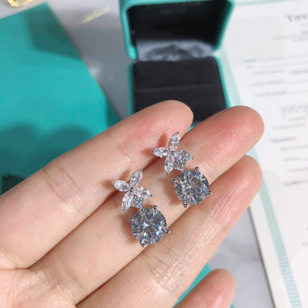 gold crystal inlaid Stud Earrings for women - alternate angle view 8