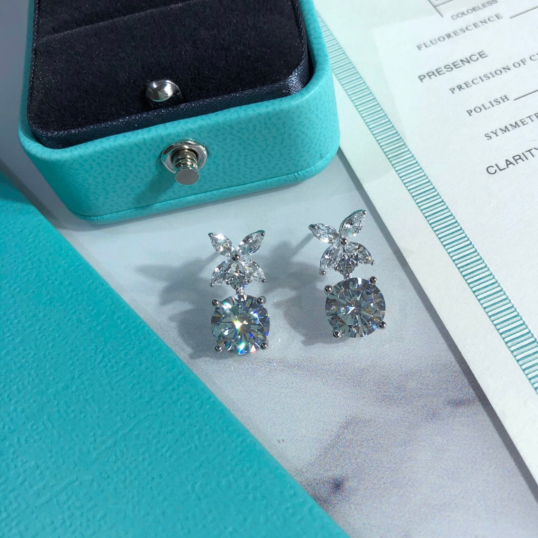 gold crystal inlaid Stud Earrings for women - alternate angle view 5