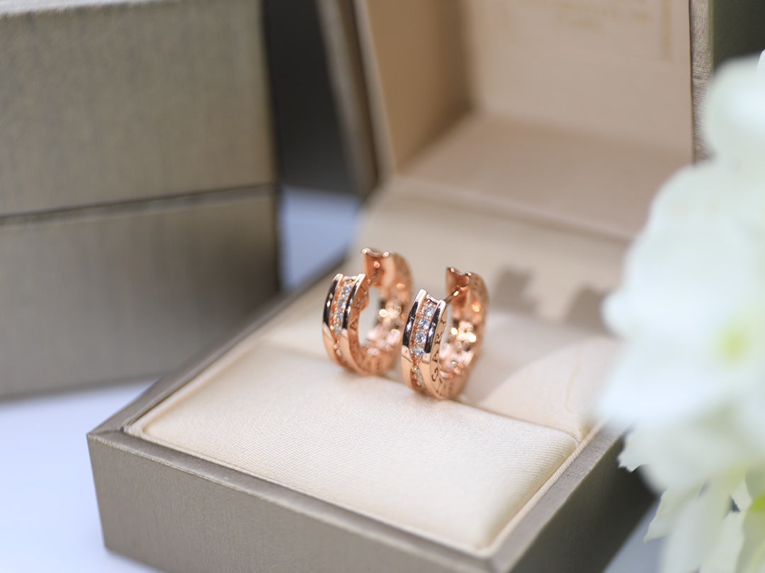 rose gold crystal rose Stud Earrings for women - alternate angle view 2