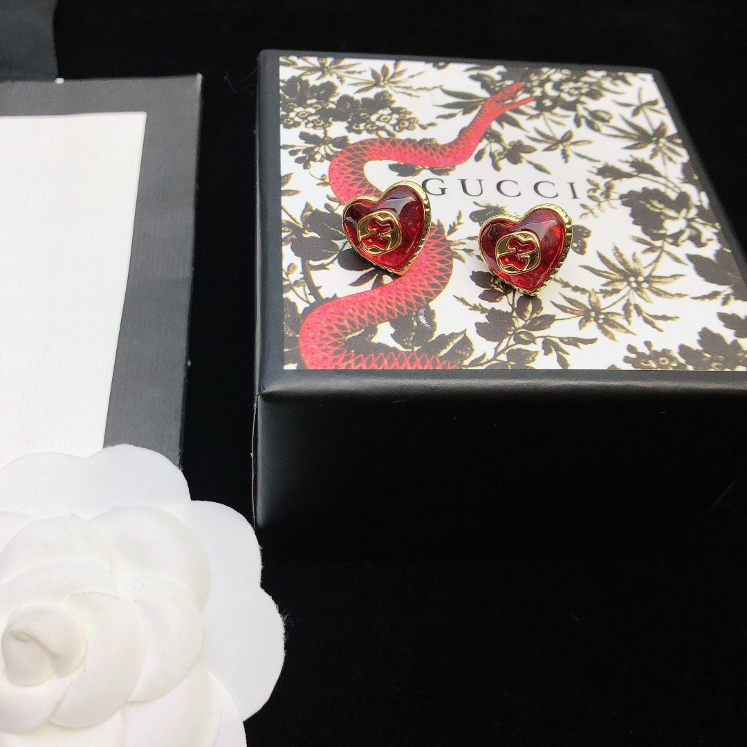 red sterling silver double g Stud Earrings for women - alternate angle view 7