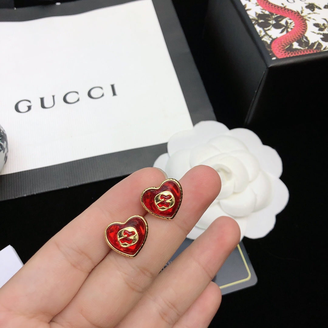 red sterling silver double g Stud Earrings for women - alternate angle view 4