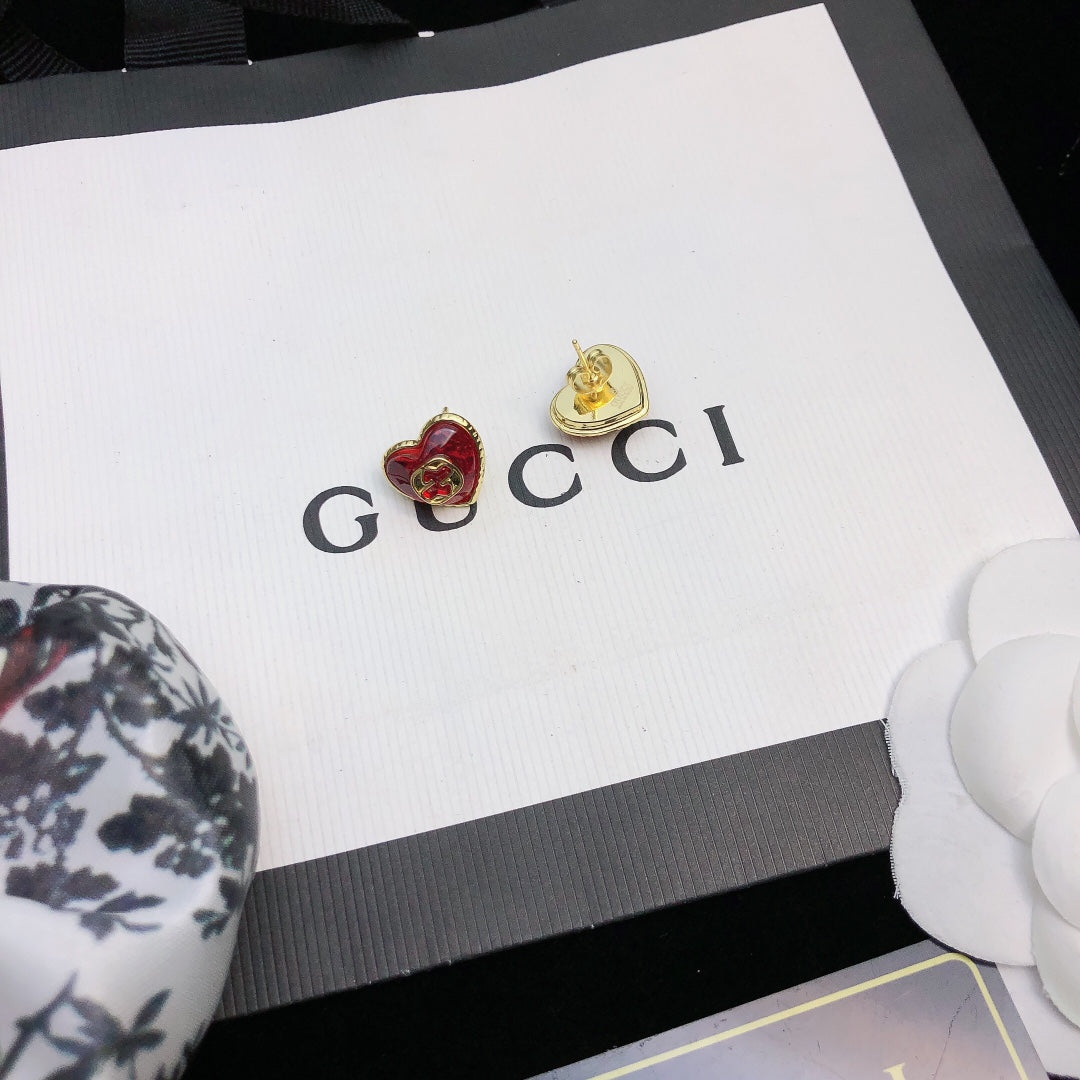 red sterling silver double g Stud Earrings for women - alternate angle view 6