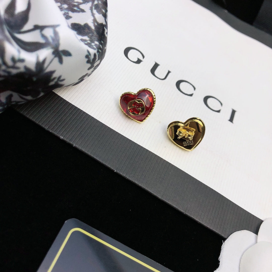 red sterling silver double g Stud Earrings for women - alternate angle view 3