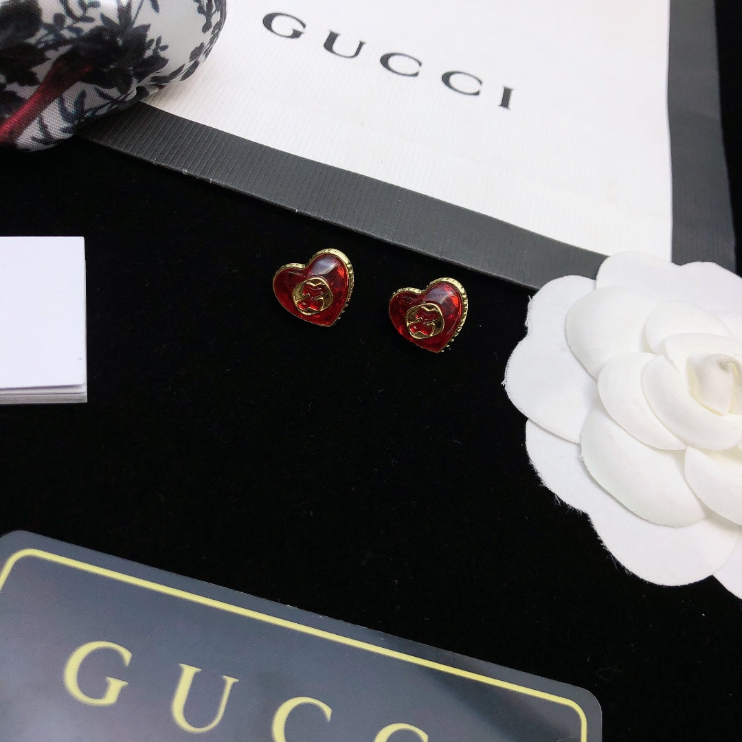 red sterling silver double g Stud Earrings for women - alternate angle view 5
