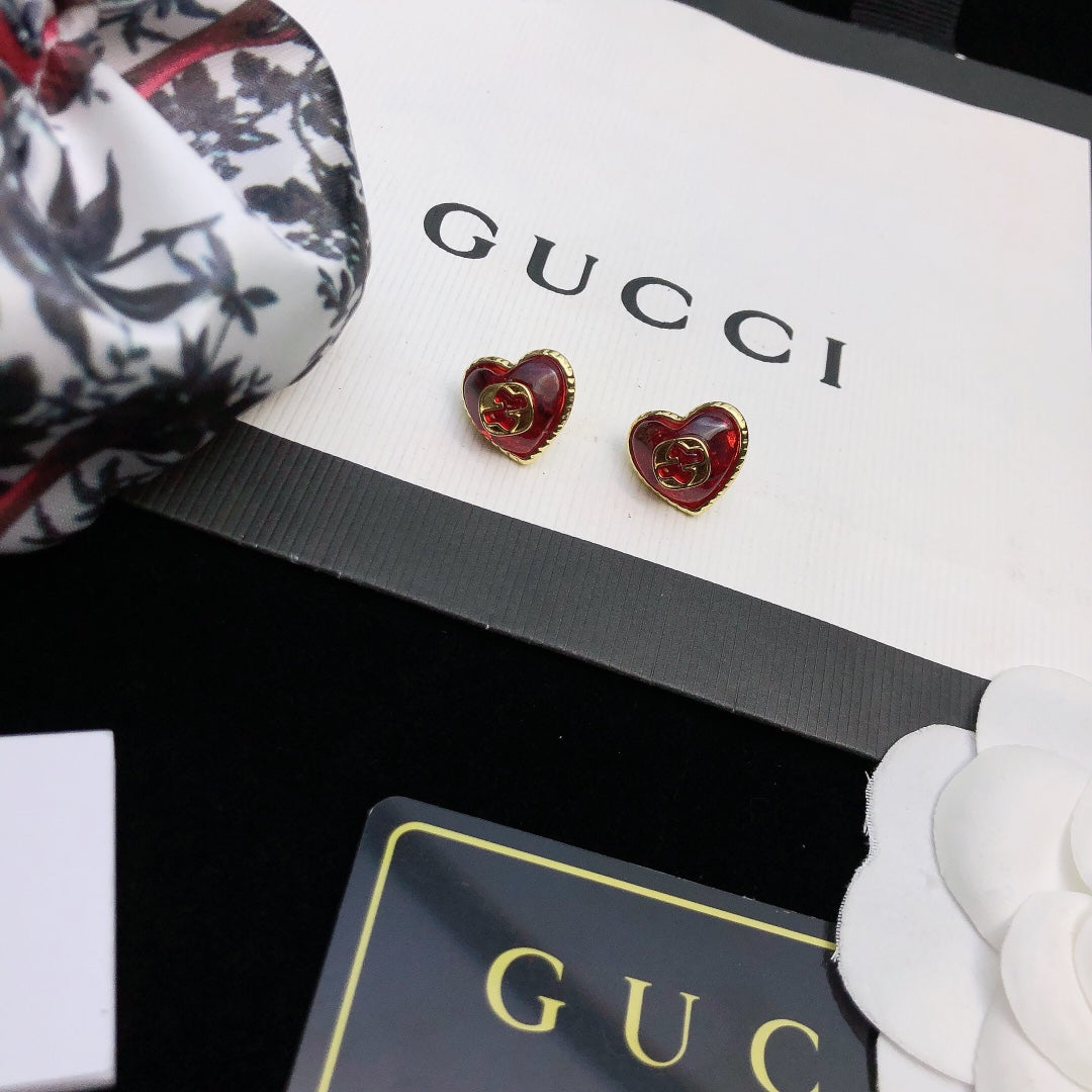 red sterling silver double g Stud Earrings for women - alternate angle view 2