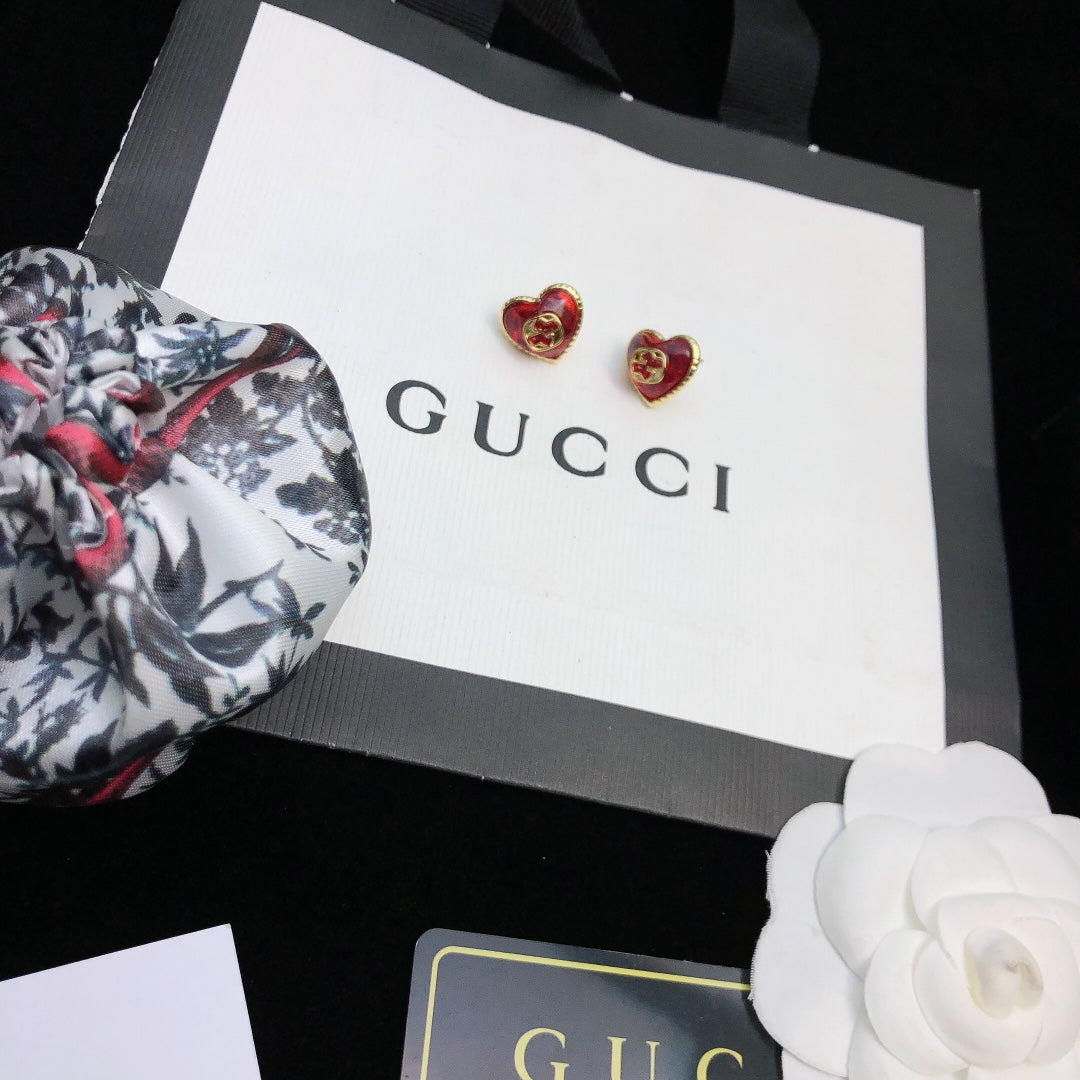 red sterling silver double g Stud Earrings for women - product detail view