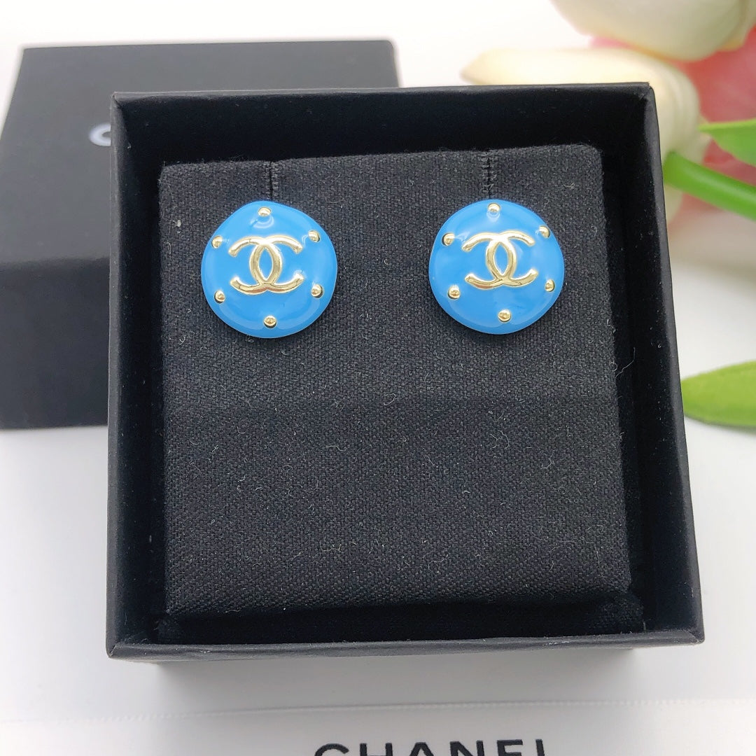 blue letter Stud Earrings for women - product detail view
