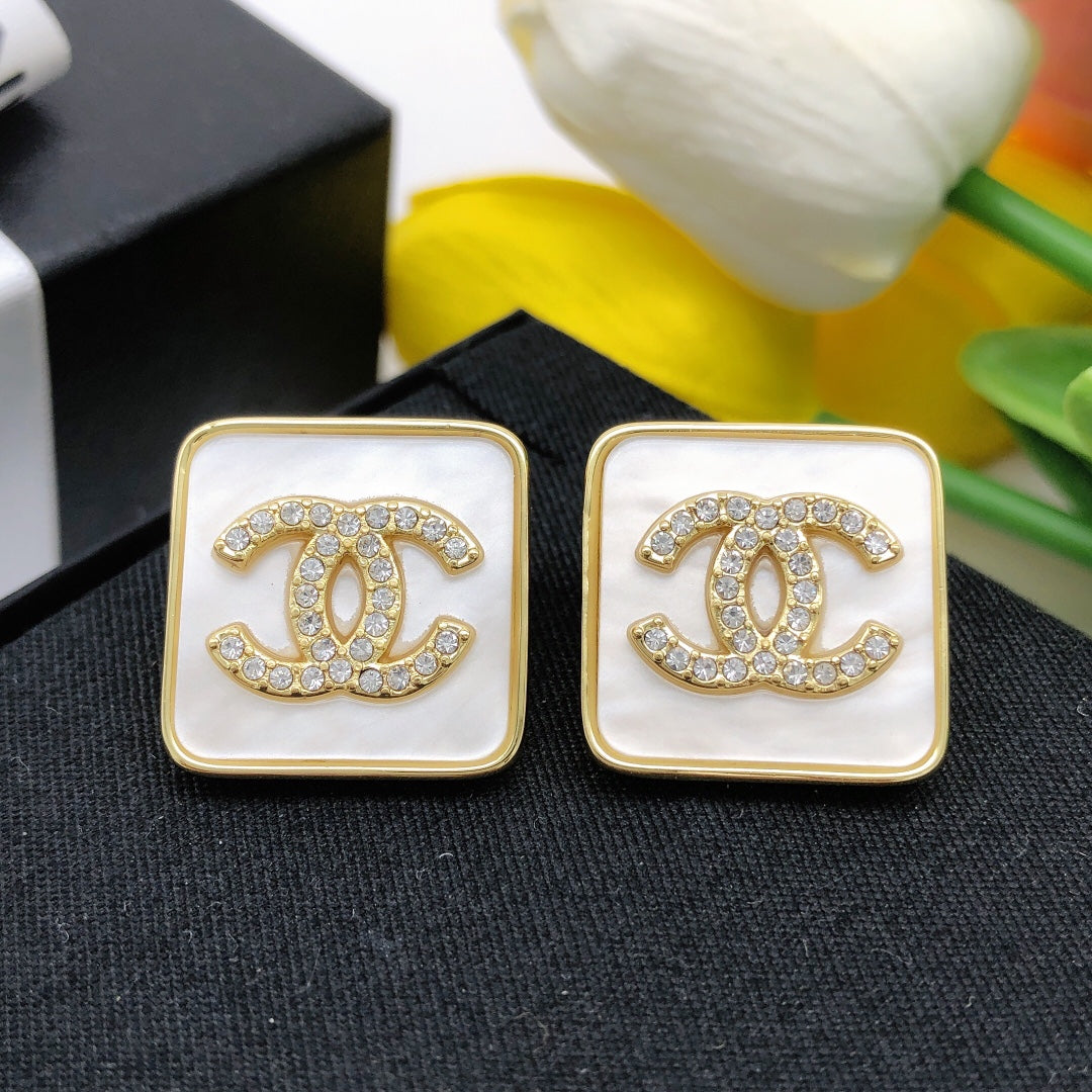 white Stud Earrings for unisex couple - alternate angle view 2
