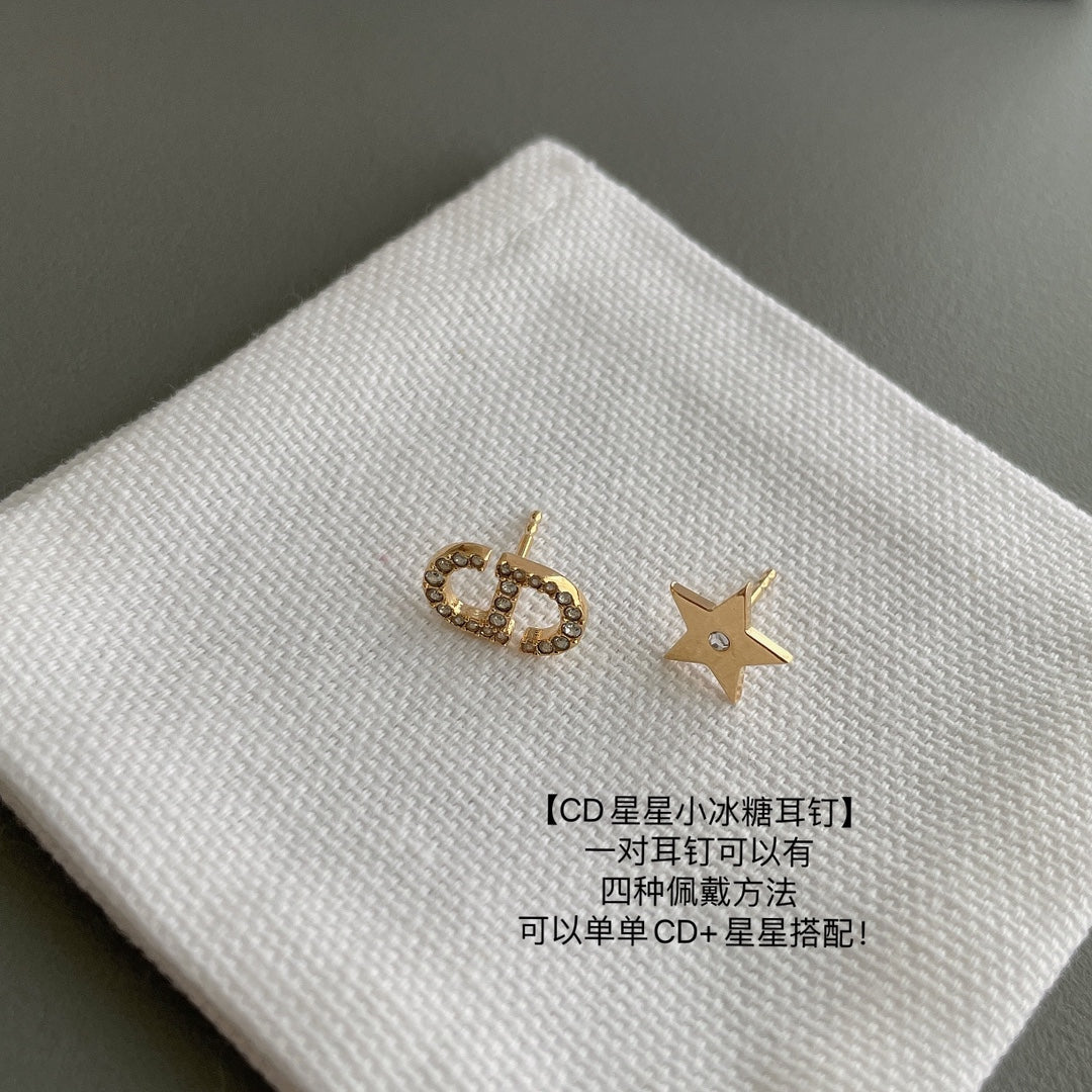 silver crystal star Stud Earrings for unisex couple - alternate angle view 5