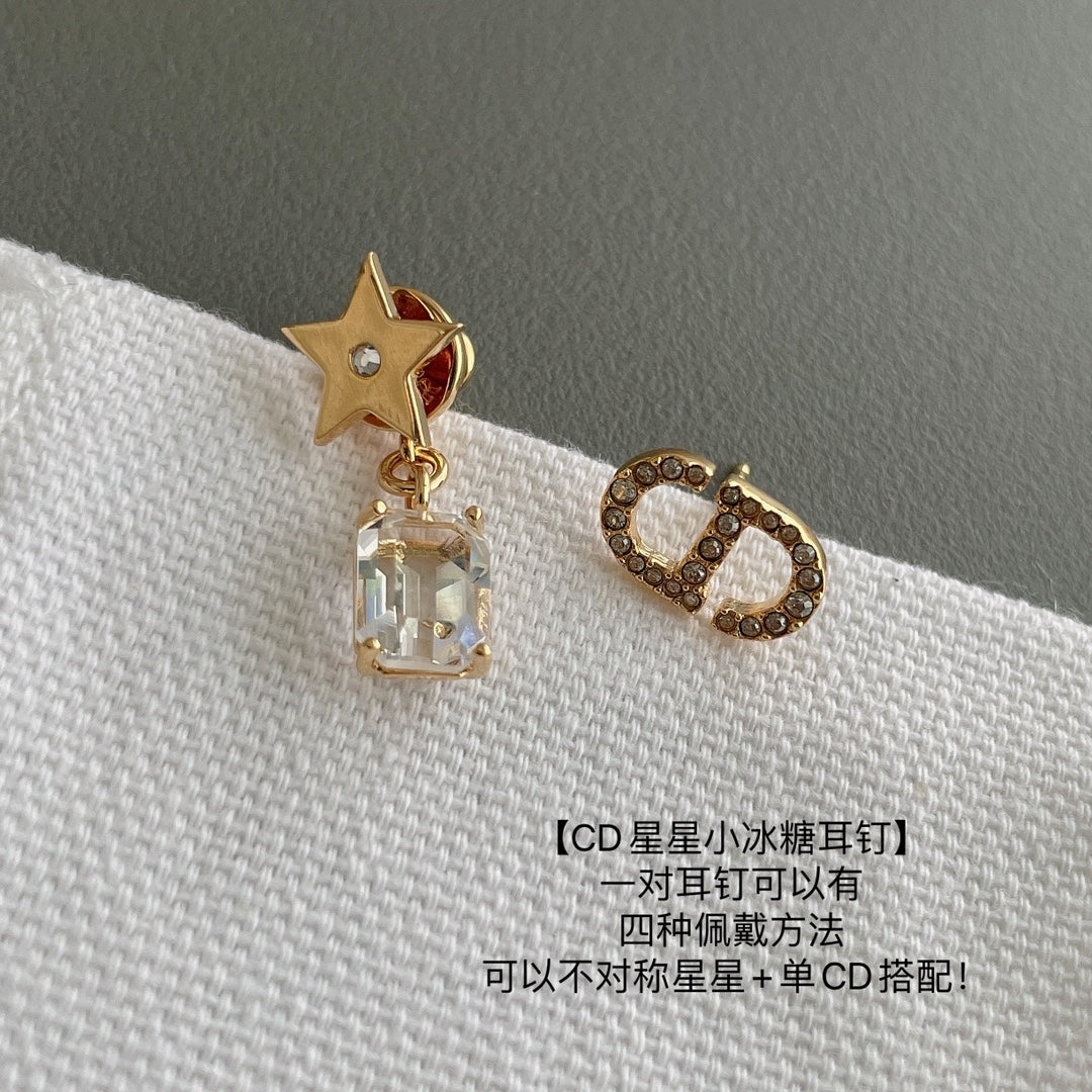 silver crystal star Stud Earrings for unisex couple - alternate angle view 4