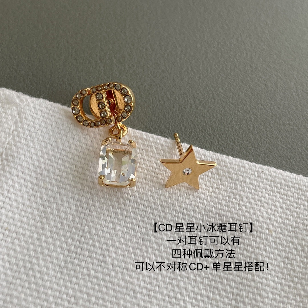 silver crystal star Stud Earrings for unisex couple - alternate angle view 7
