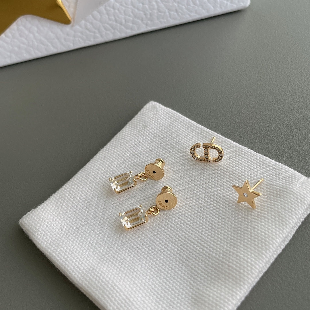 silver crystal star Stud Earrings for unisex couple - alternate angle view 2