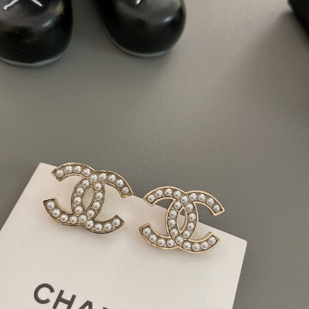 beige pearl double c Stud Earrings for women - alternate angle view 8