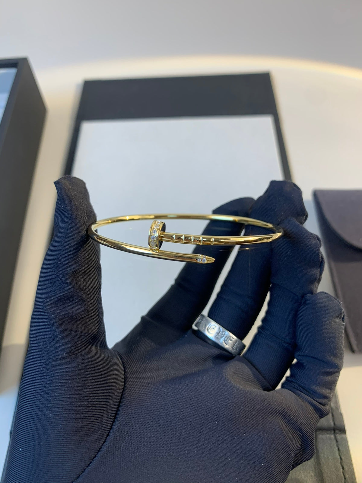 gold crystal crystal inlaid Bangle for women - alternate angle view 4