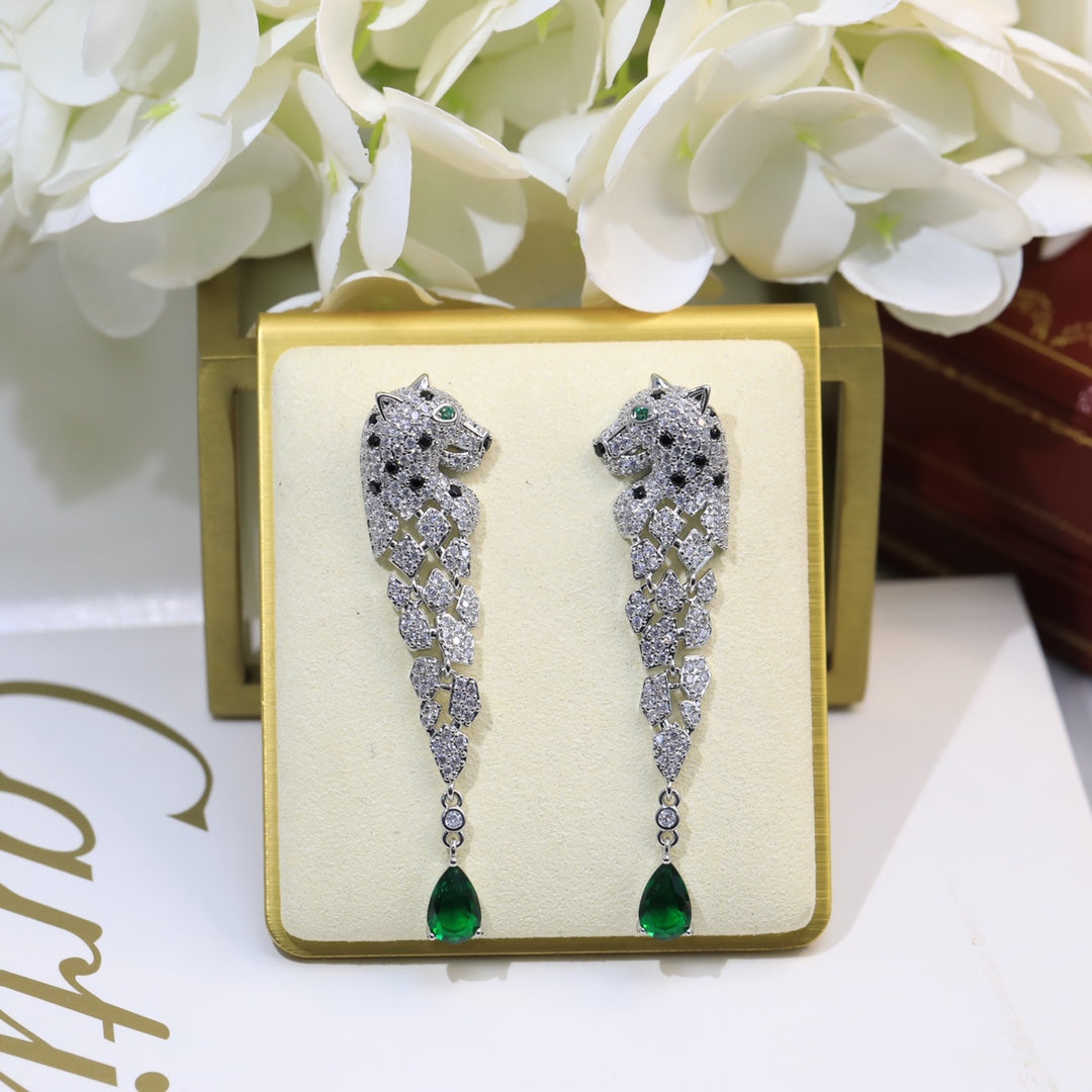 green crystal tassel Drop Earrings for women - alternate angle view 8