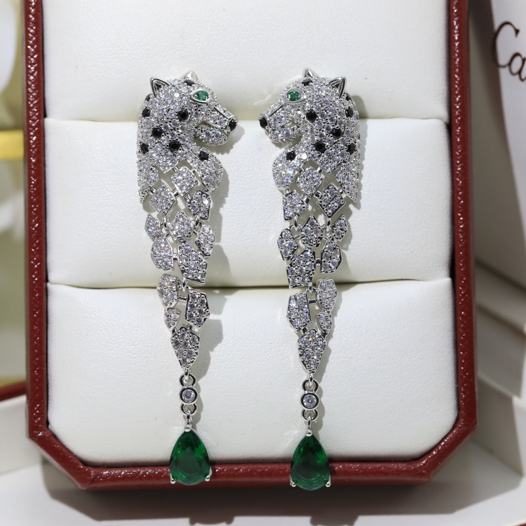 green crystal tassel Drop Earrings for women - alternate angle view 6