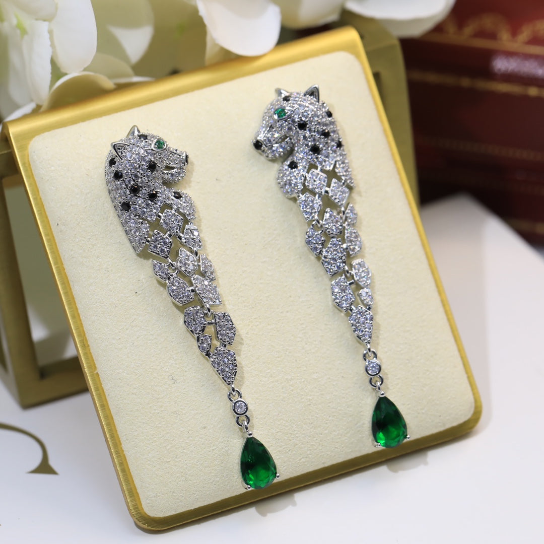 green crystal tassel Drop Earrings for women - alternate angle view 7