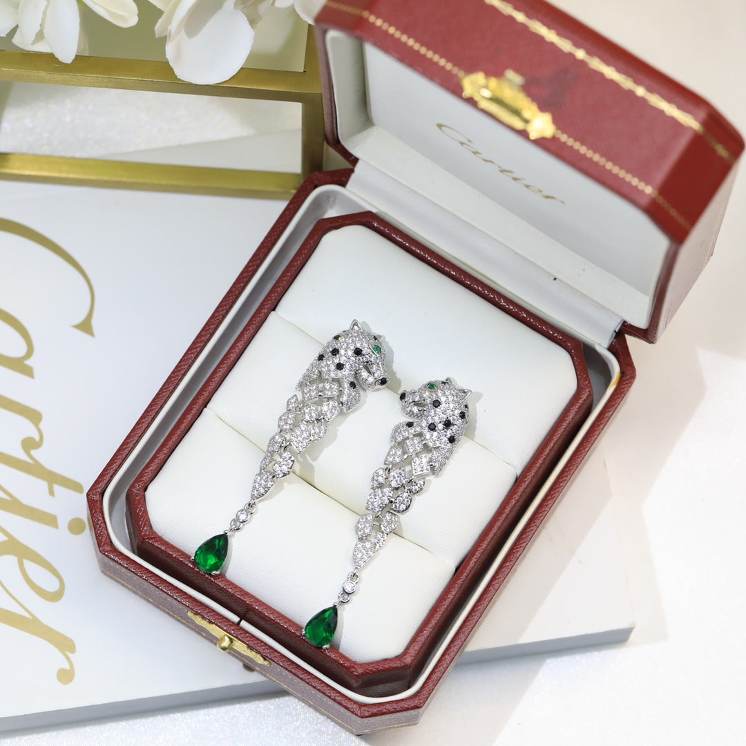 green crystal tassel Drop Earrings for women - alternate angle view 3