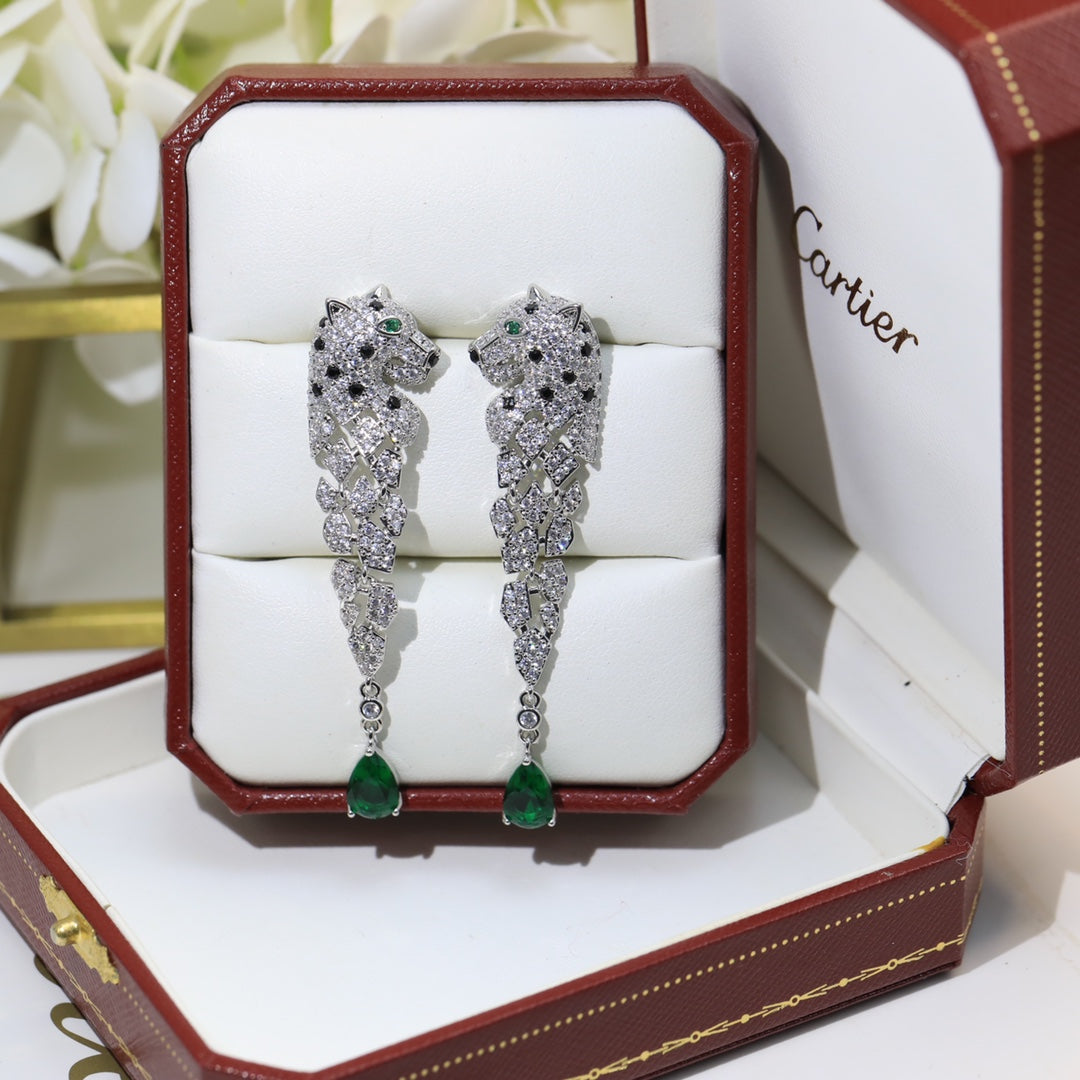 green crystal tassel Drop Earrings for women - product detail view