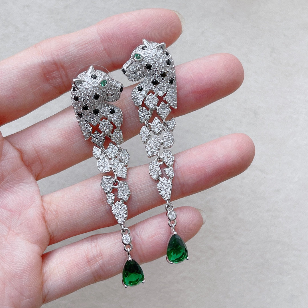 green crystal tassel Drop Earrings for women - alternate angle view 4