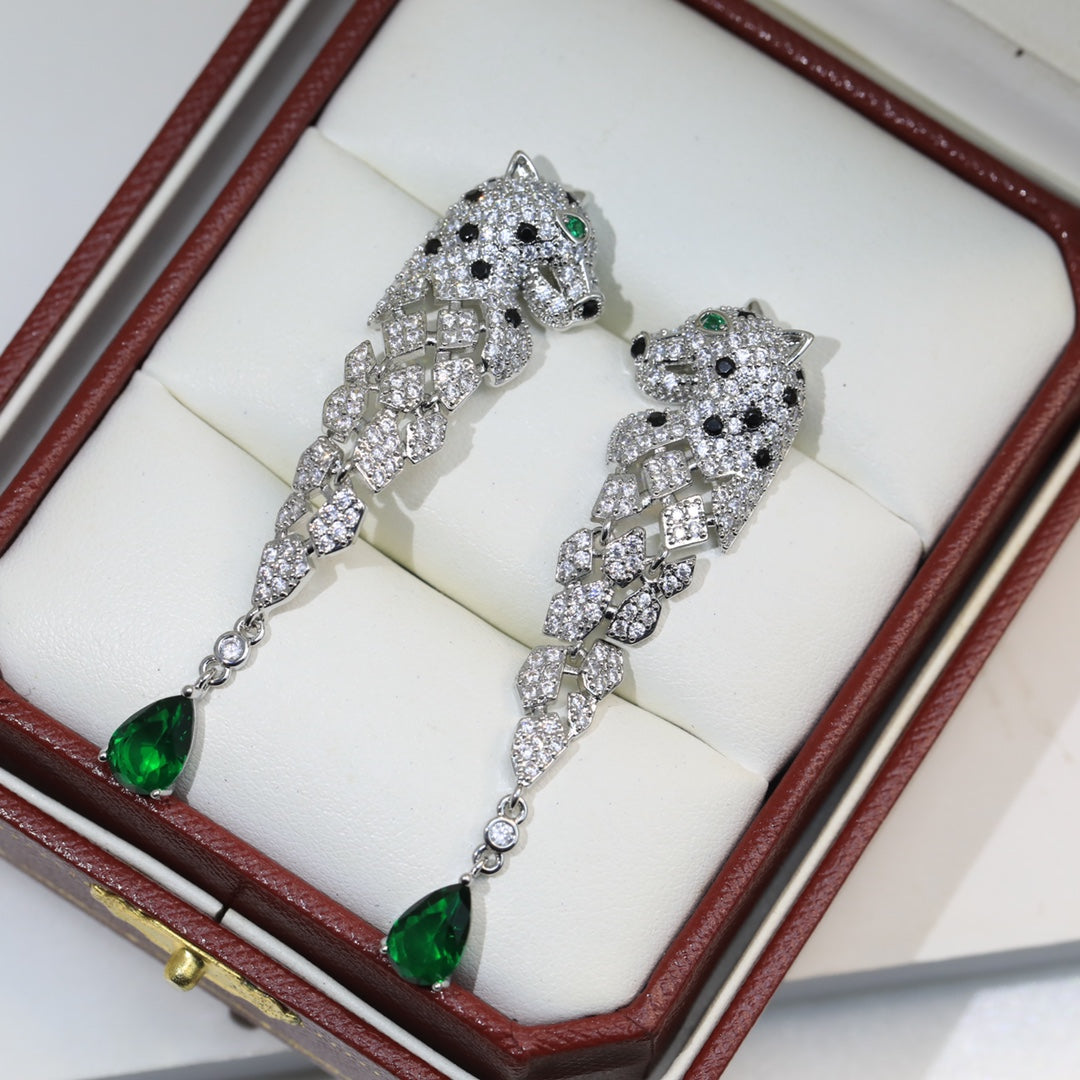 green crystal tassel Drop Earrings for women - alternate angle view 5