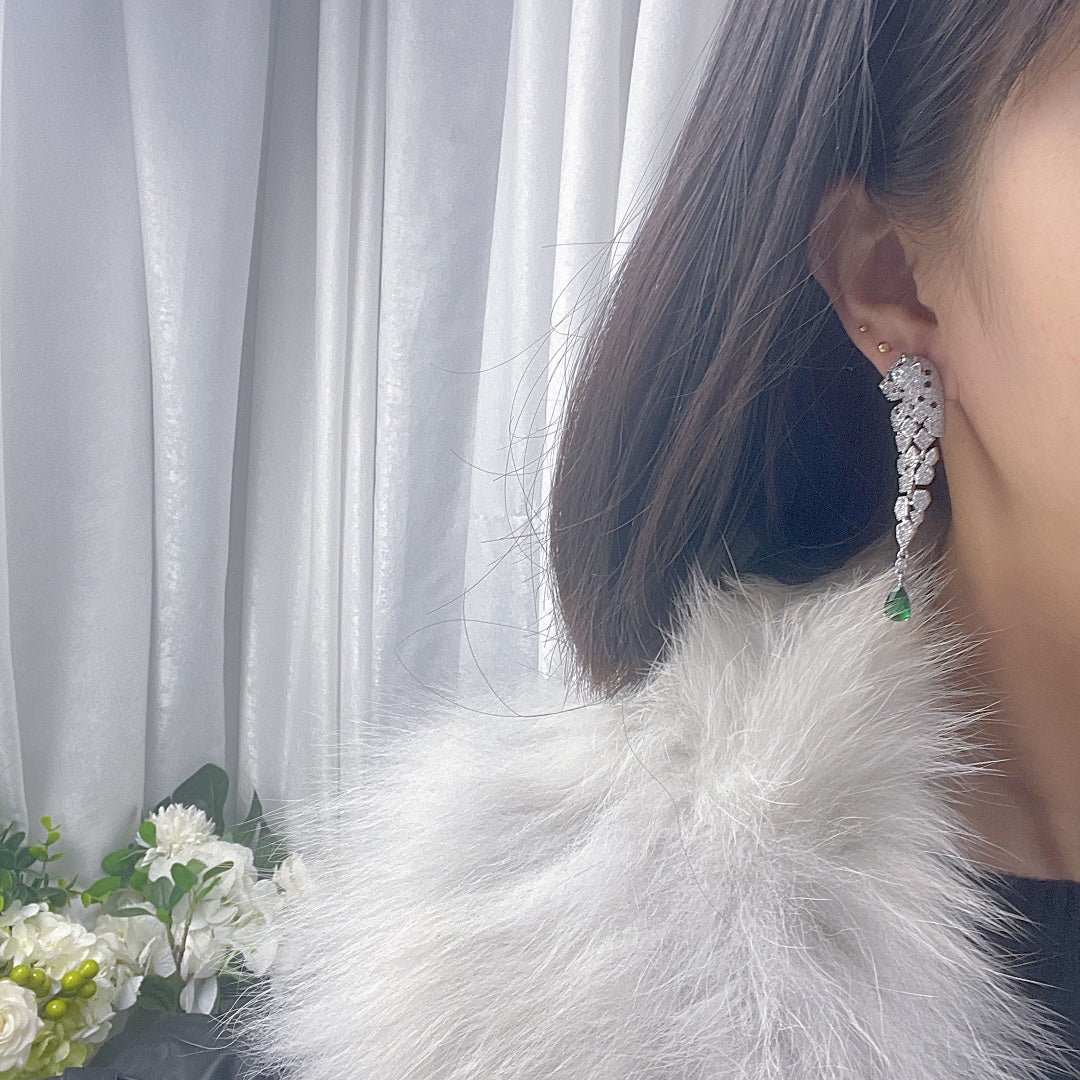green crystal tassel Drop Earrings for women - alternate angle view 2