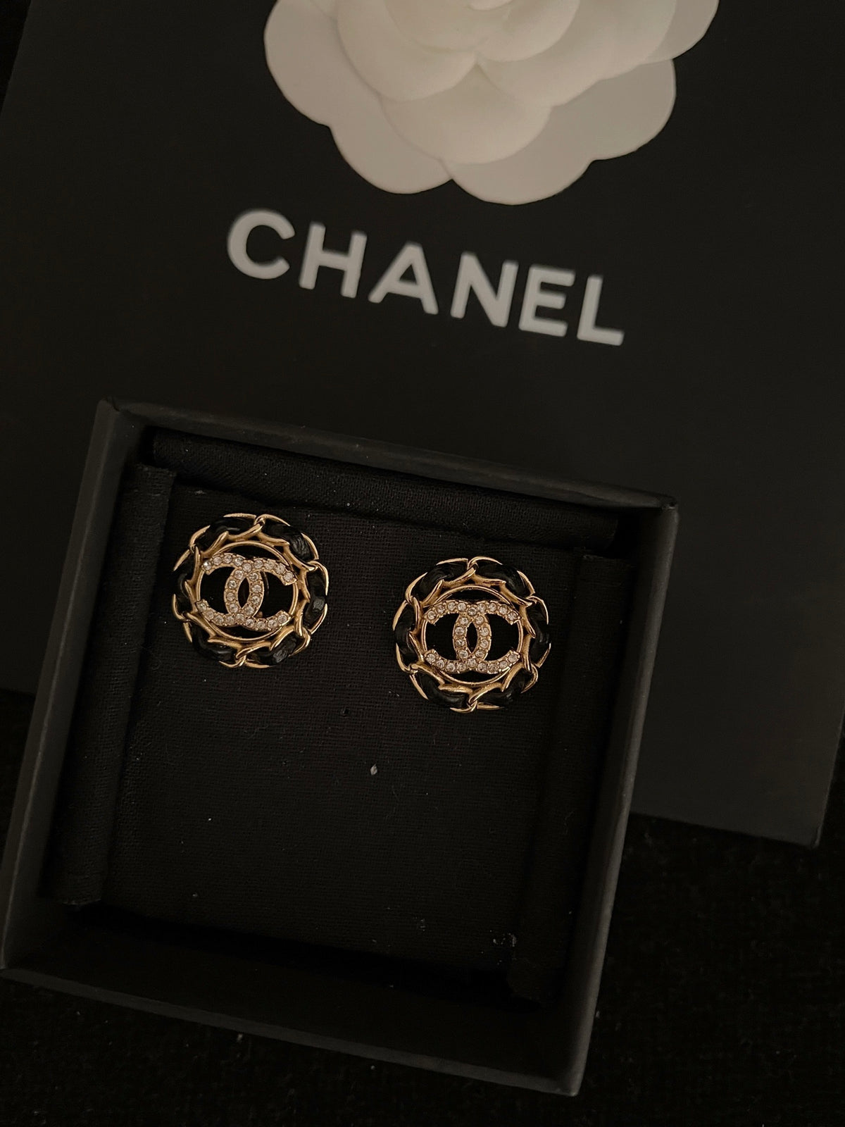 black leather Stud Earrings for women - alternate angle view 3