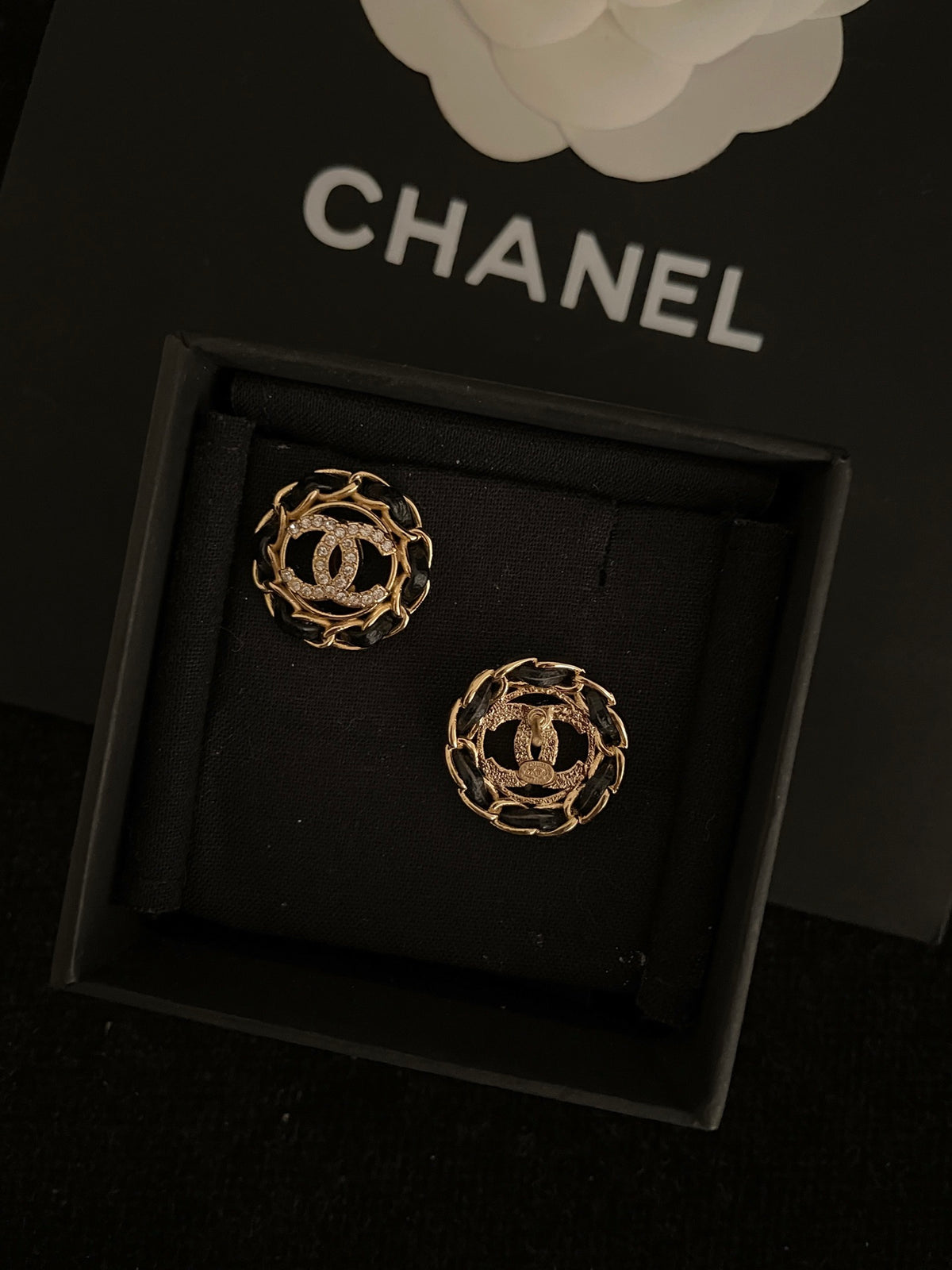 black leather Stud Earrings for women - alternate angle view 5