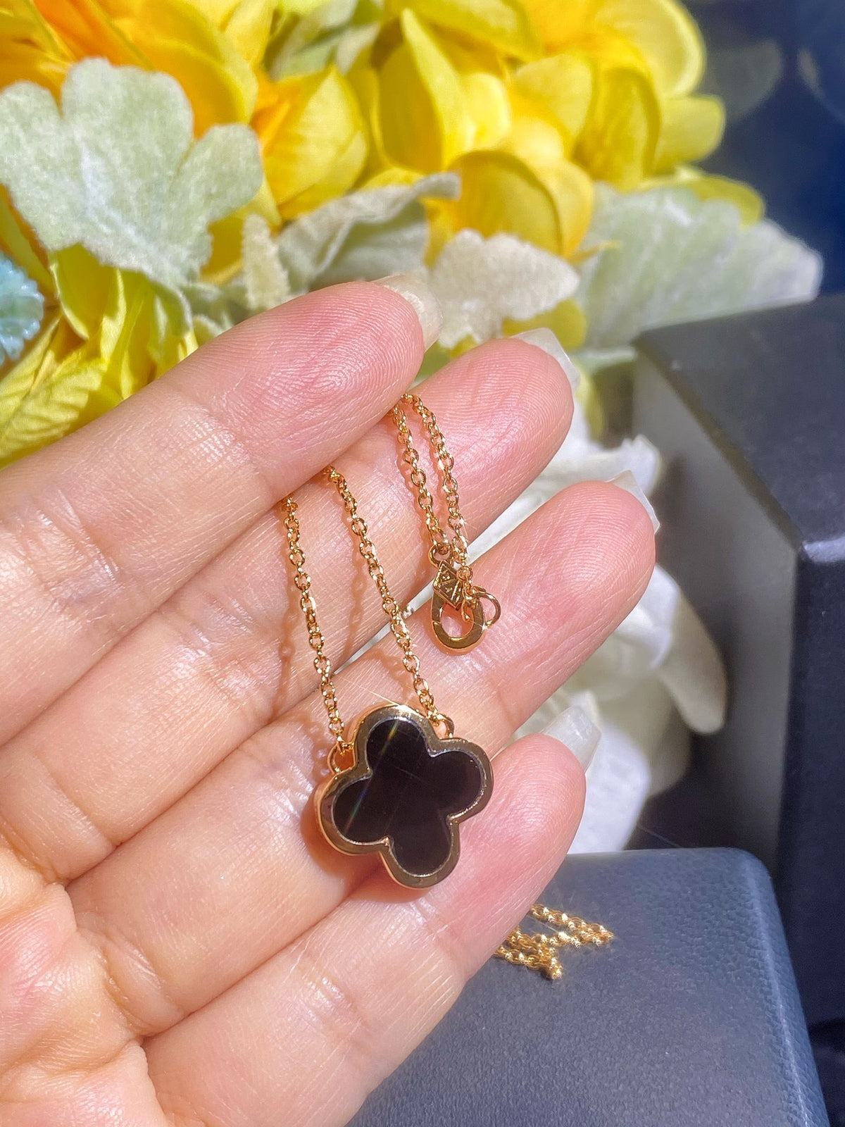 rose gold mother of pearl floral Necklace for women - alternate angle view 3