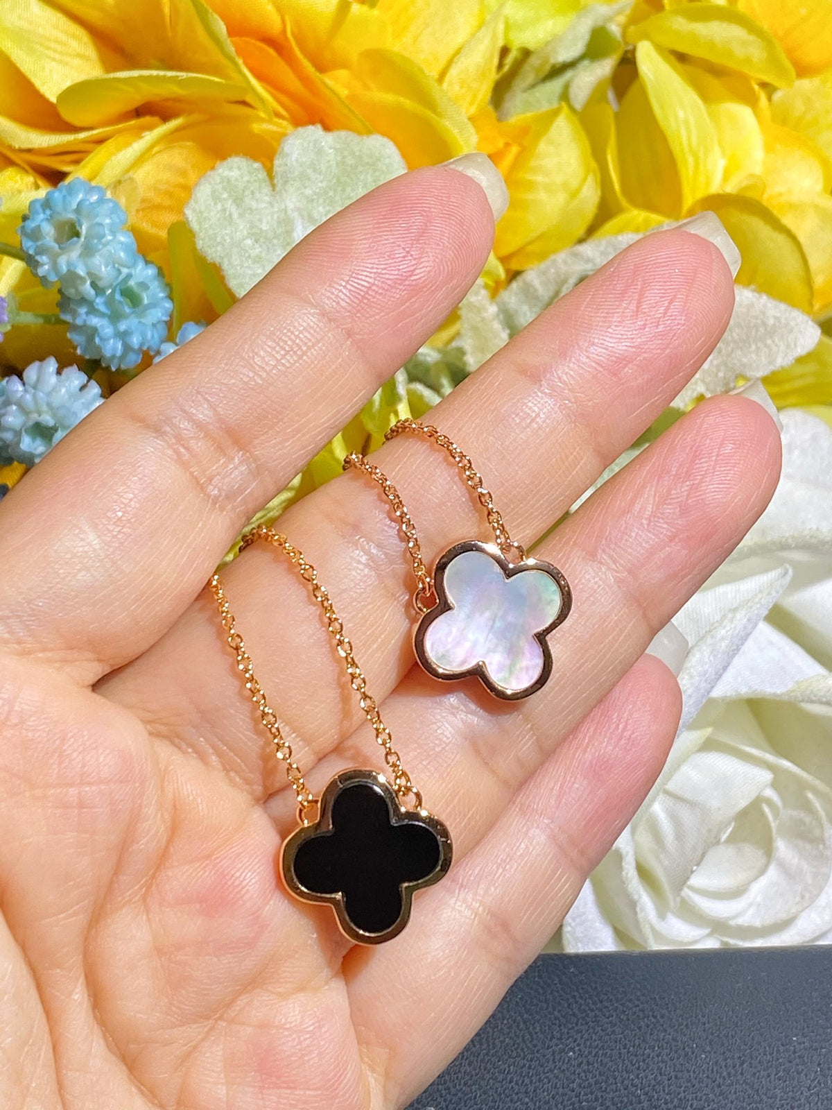 rose gold mother of pearl floral Necklace for women - alternate angle view 7