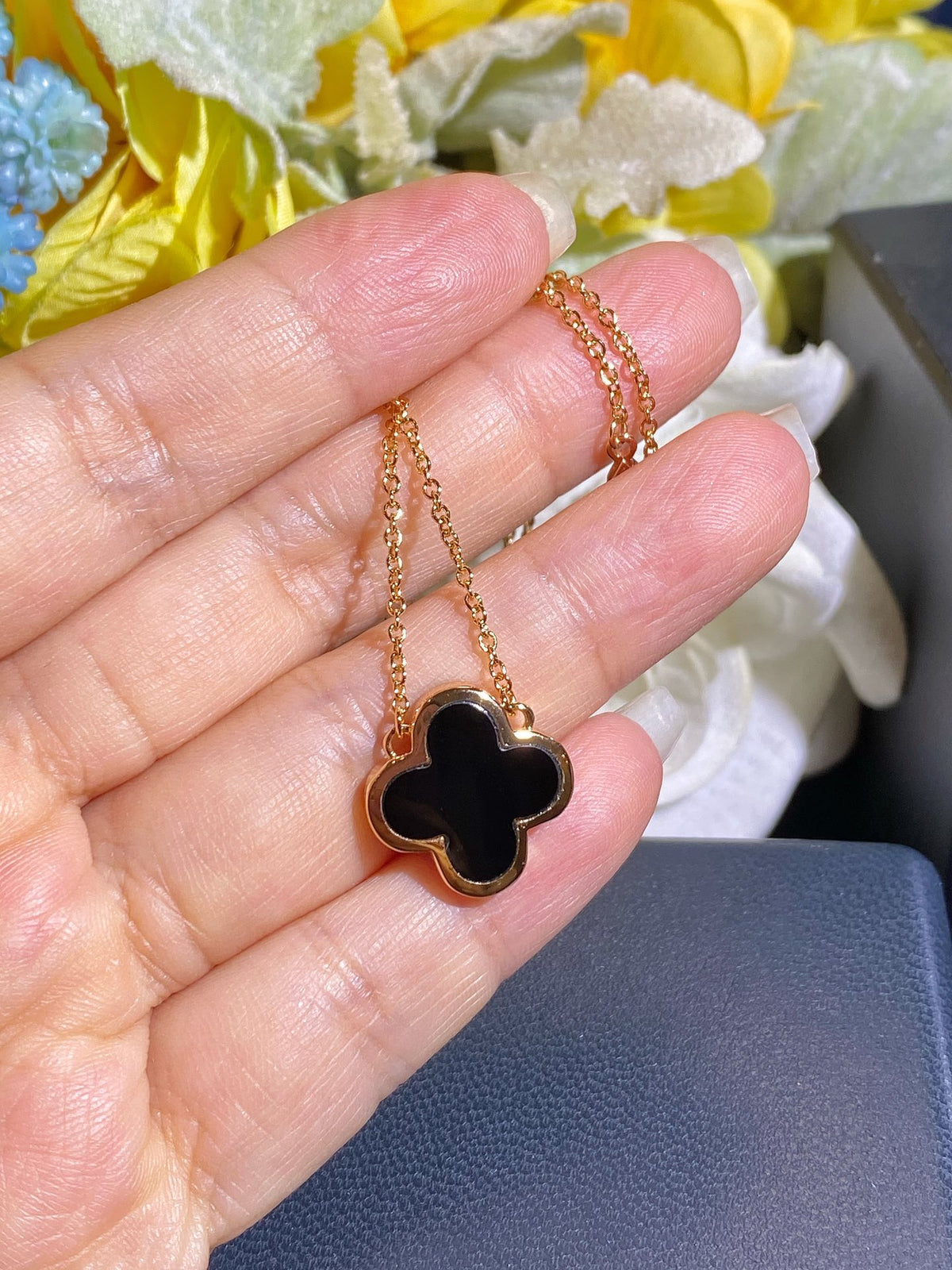 rose gold mother of pearl floral Necklace for women - alternate angle view 4