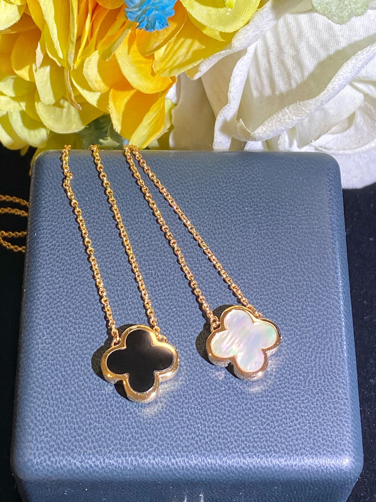 rose gold mother of pearl floral Necklace for women - alternate angle view 8