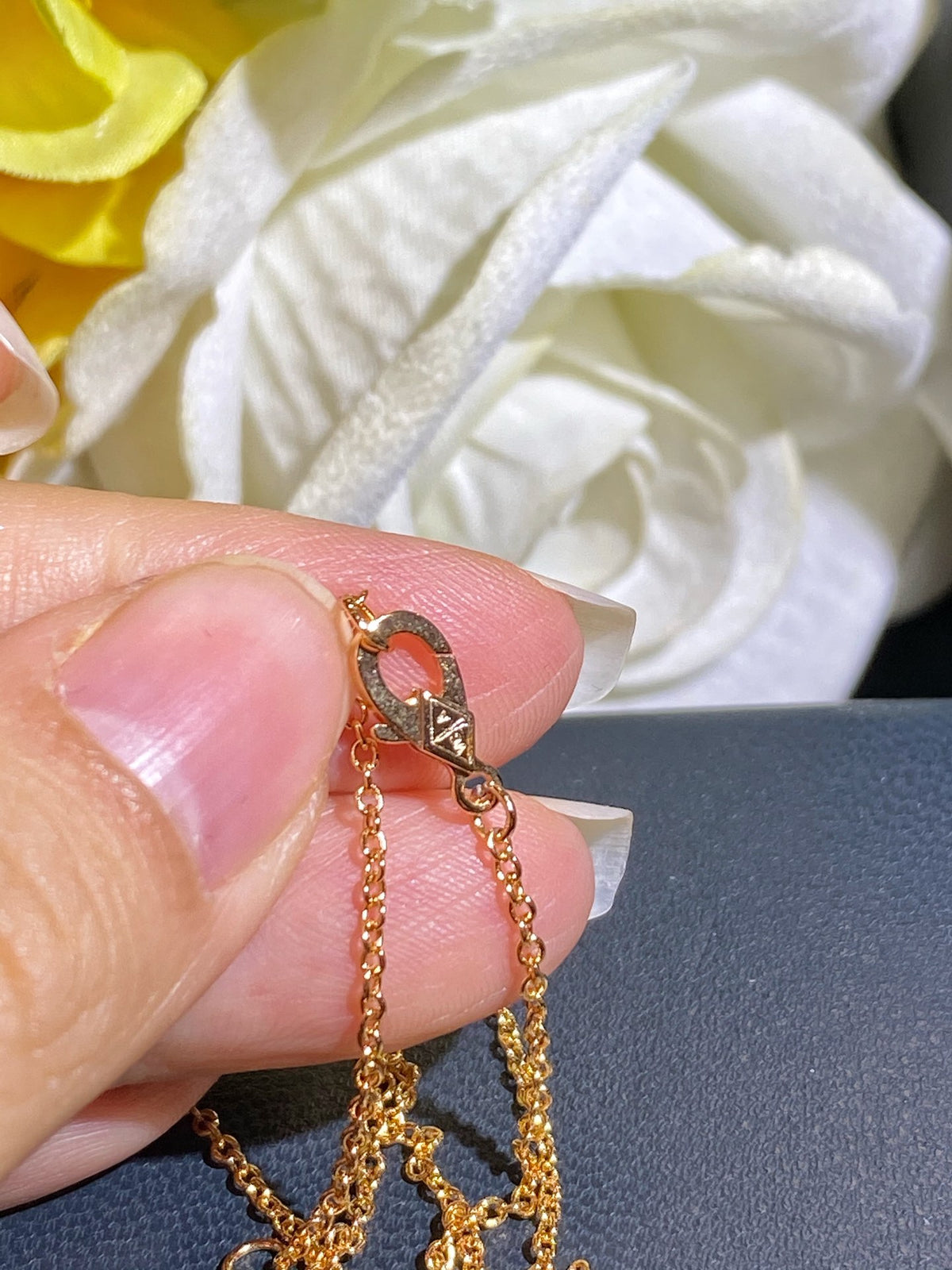 rose gold mother of pearl floral Necklace for women - alternate angle view 5