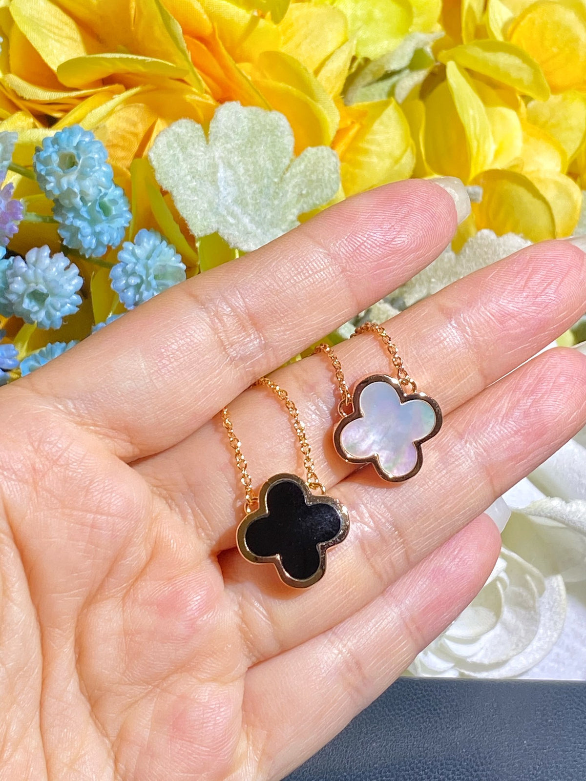 rose gold mother of pearl floral Necklace for women - alternate angle view 6