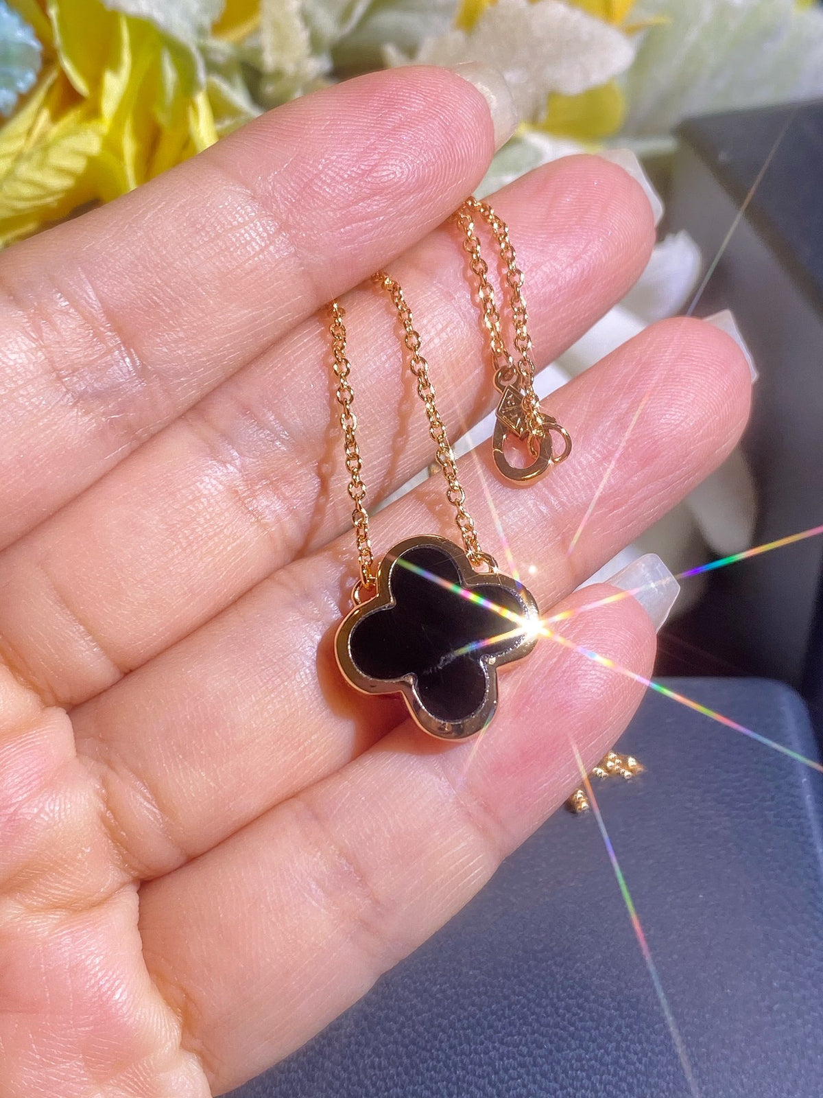 rose gold mother of pearl floral Necklace for women - alternate angle view 2
