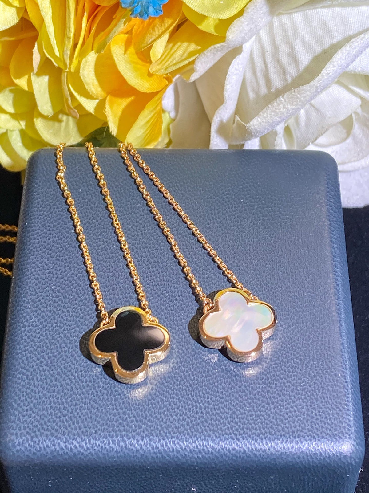 rose gold mother of pearl floral Necklace for women - alternate angle view 9