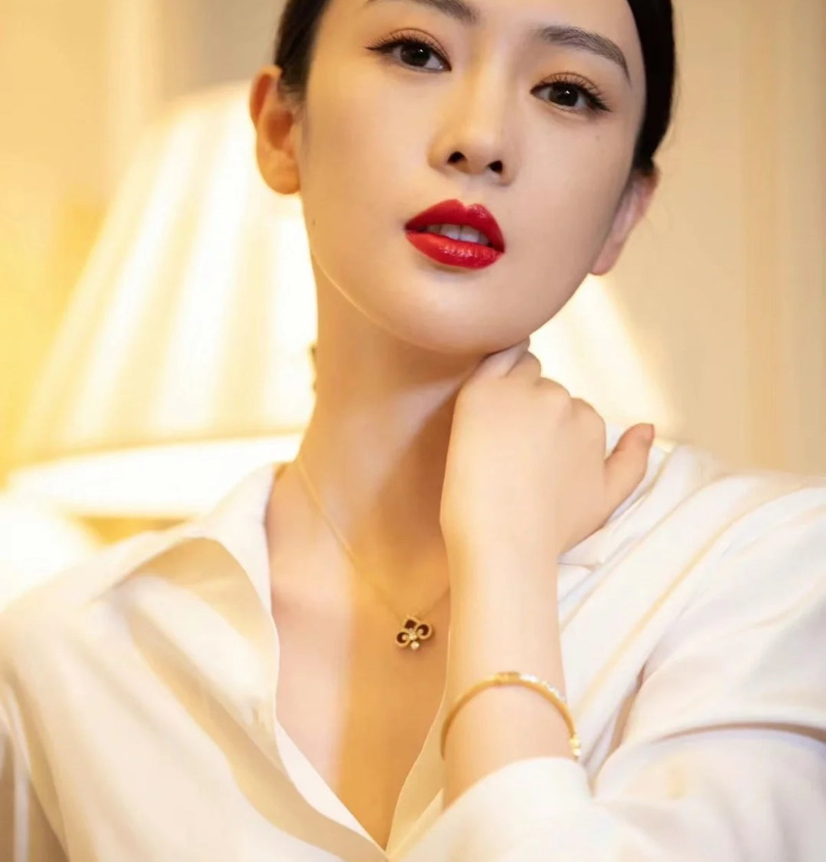 gold crystal floral Necklace for women - alternate angle view 4