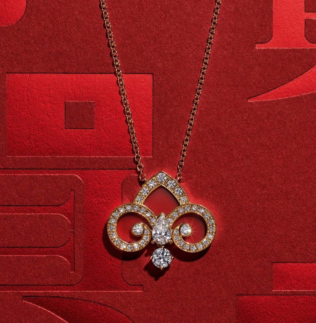 gold crystal floral Necklace for women - alternate angle view 2