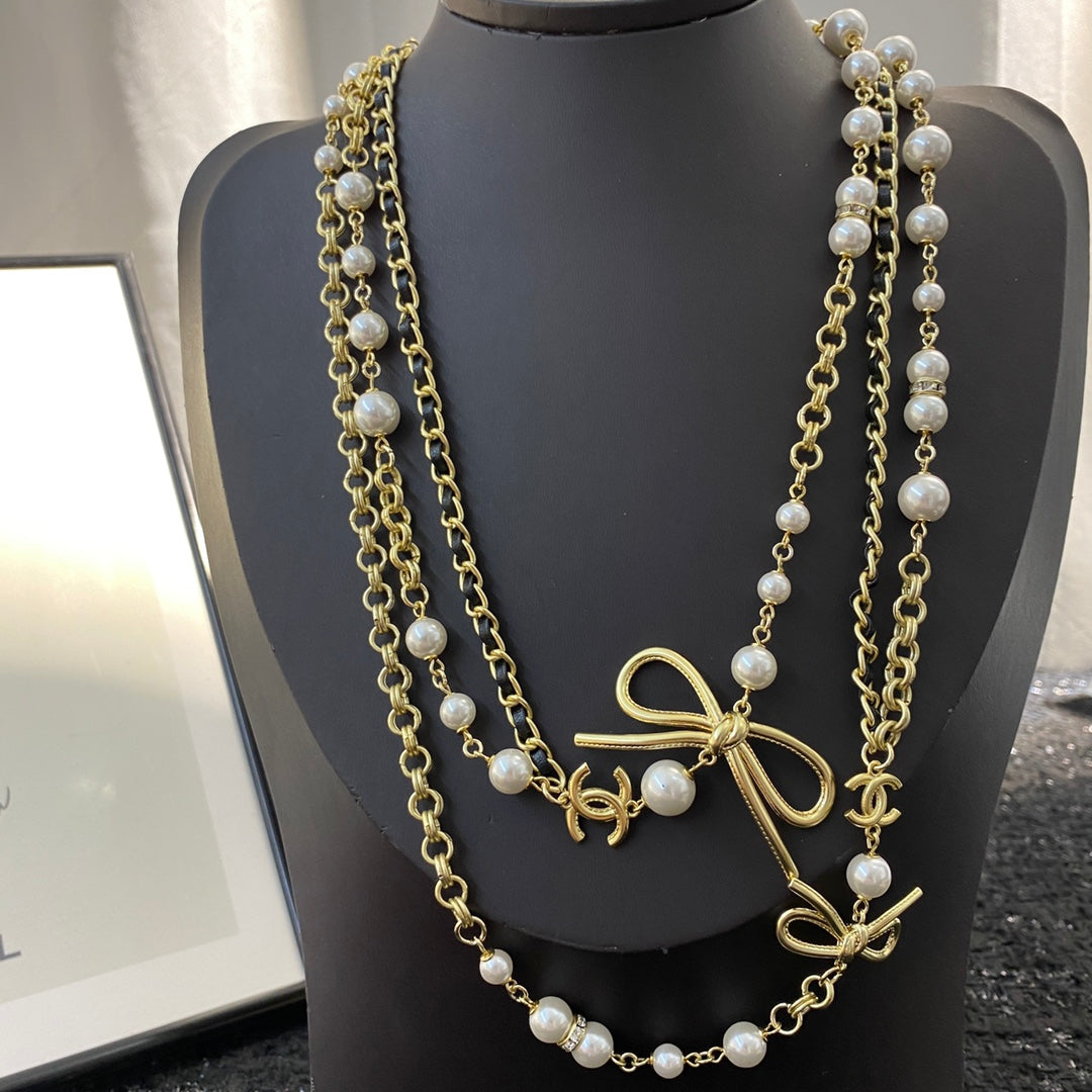 gold pearl butterfly Necklace for women - alternate angle view 2