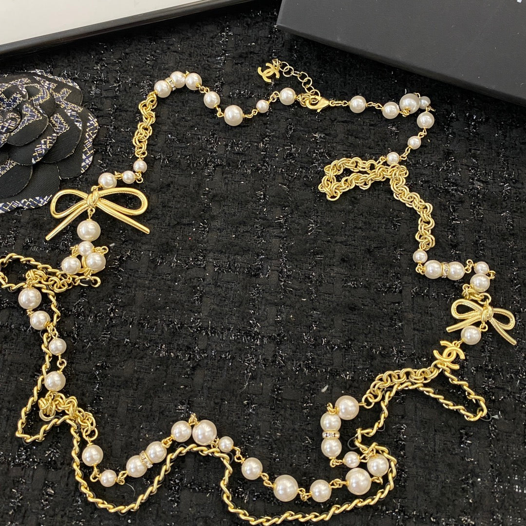 gold pearl butterfly Necklace for women - alternate angle view 5