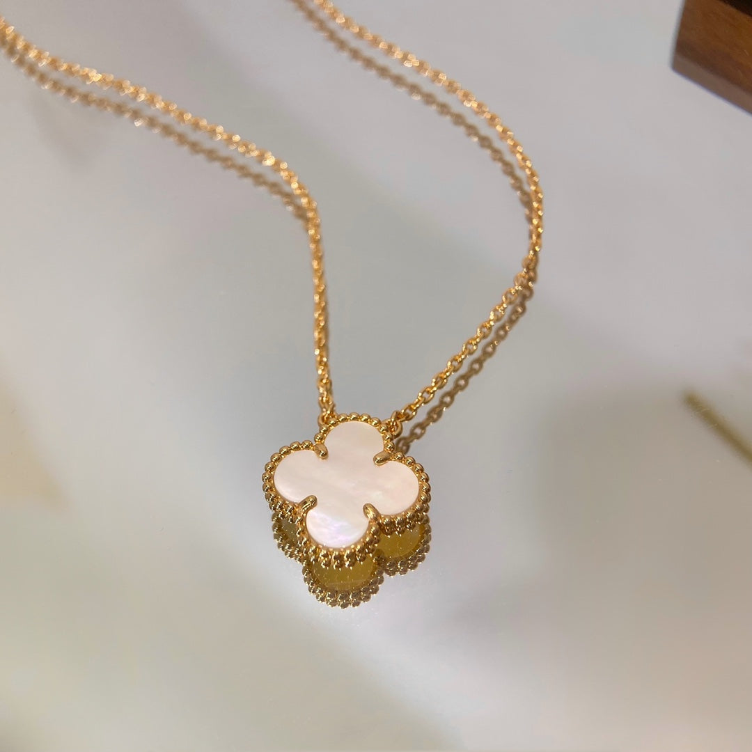 rose gold resin clover Necklace for women - alternate angle view 4